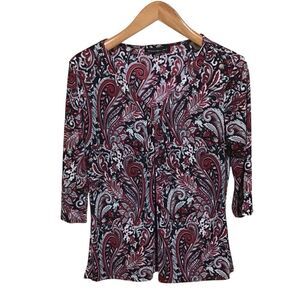 Briggs New York Slinky Paisley 3/4 Sleeve Blouse L‎ Vintage